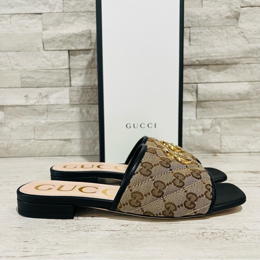 Gucci Jolie Black GG Supreme Monogram Matelasse Sandals Mules Slides SZ 36 - Picture 3 of 16